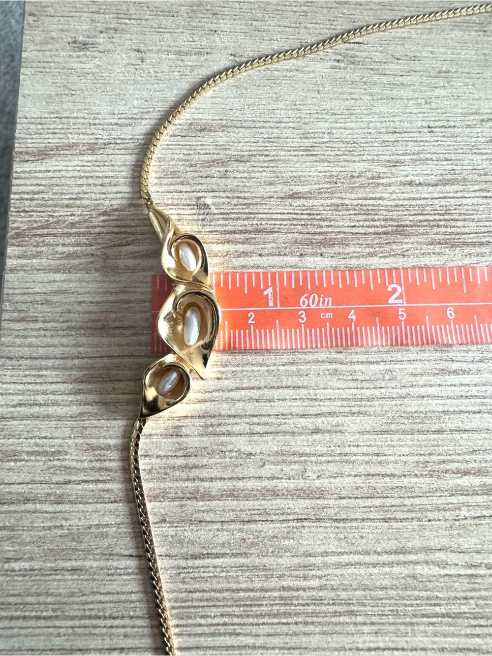 Vintage Gold Filled Triple Calla Lily  Pearl Necklace.